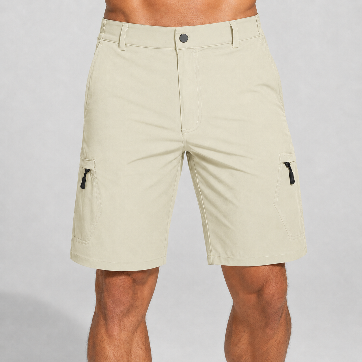 Men's Lightweight Cargo Shorts with 5 Zipper Pockets