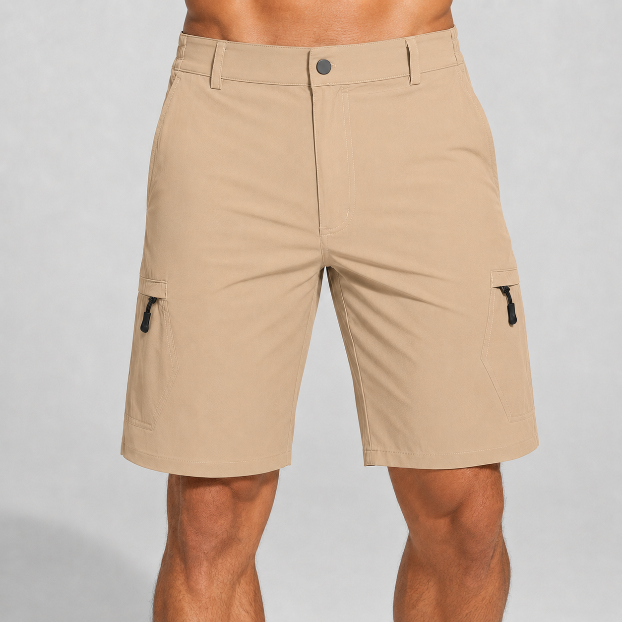 Men's Lightweight Cargo Shorts with 5 Zipper Pockets