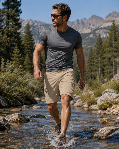 Men's Lightweight Cargo Shorts with 5 Zipper Pockets