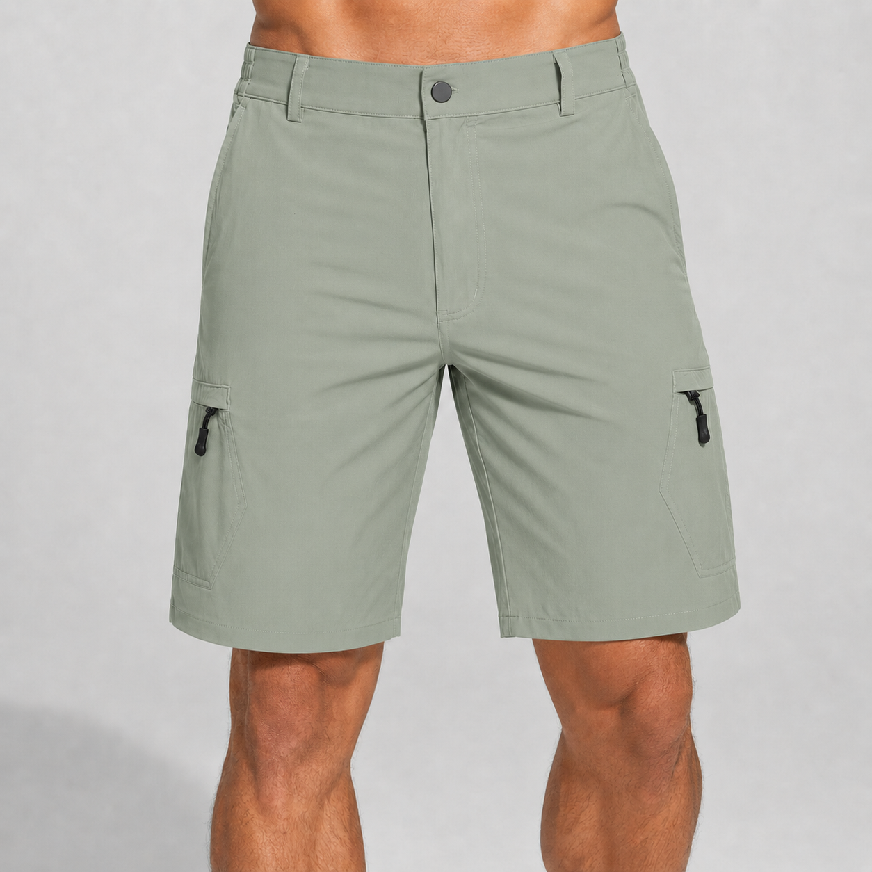 Men's Lightweight Cargo Shorts with 5 Zipper Pockets
